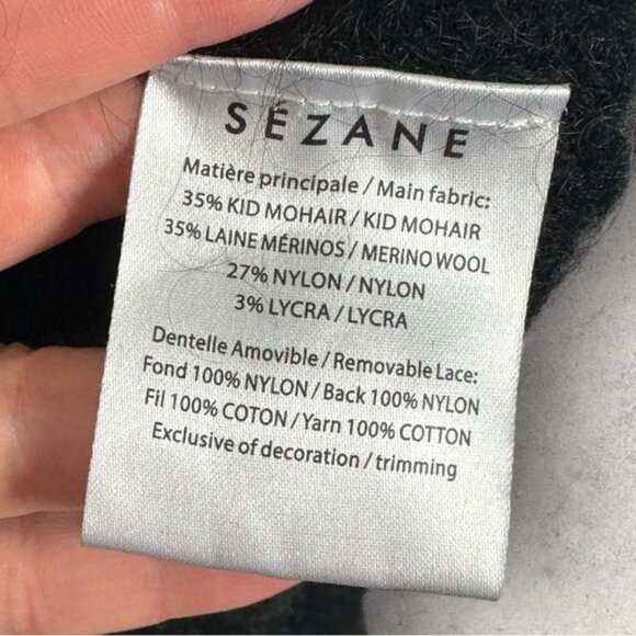 Sezane Black Charles Cardigan Knit Sweater Size Large Mohair V-Neck Merino Wool - Picture 6 of 14